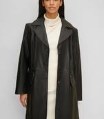 Women’s black full-length safari-inspired leather trench coat