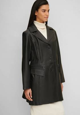 Women’s black full-length safari-inspired leather trench coat 2