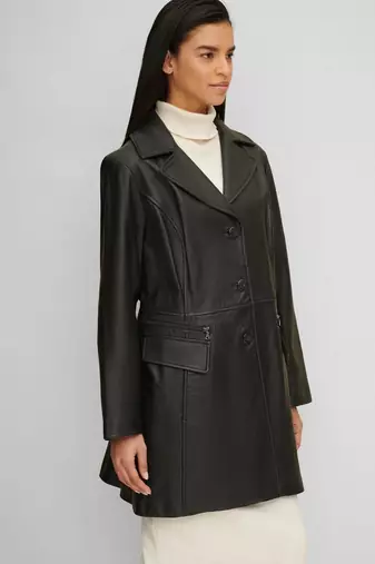 Women’s black full-length safari-inspired leather trench coat