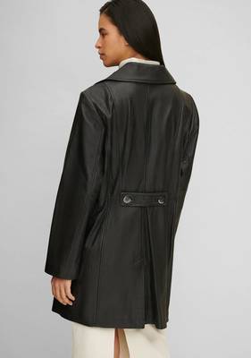Women’s black full-length safari-inspired leather trench coat 3