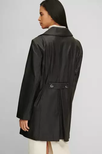 Women’s black full-length safari-inspired leather trench coat