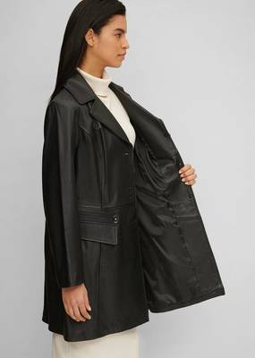 Women’s black full-length safari-inspired leather trench coat 4