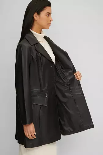 Women’s black full-length safari-inspired leather trench coat