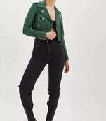 Women’s green lambskin leather jacket biker style