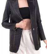 Women’s mid-length black leather trench-style coat