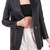 Women’s mid-length black leather trench-style coat