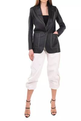 Women’s mid-length black leather trench-style coat 2