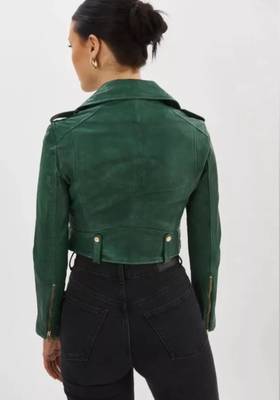 Women’s green lambskin leather jacket biker style 4
