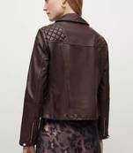 Women’s brown lambskin leather jacket -quilted shoulder tylish look