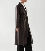 Women’s black full-length safari-inspired leather trench coat  belted