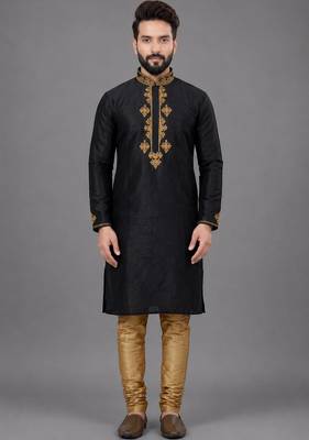 Black art silk kurta pyjama 1