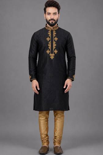 Black art silk kurta pyjama