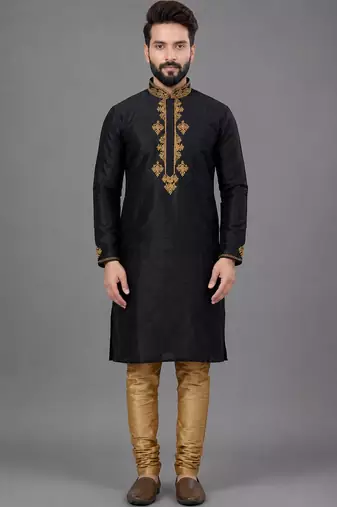 Black art silk kurta pyjama