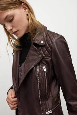 Women’s brown lambskin leather jacket -quilted shoulder tylish look 3
