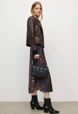 Women’s brown lambskin leather jacket -quilted shoulder tylish look 4