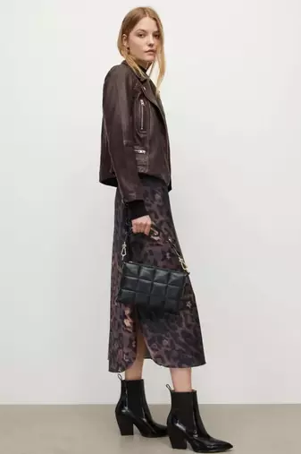 Women’s brown lambskin leather jacket -quilted shoulder tylish look