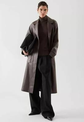 Women’s black full-length safari-inspired leather trench coat  belted 4