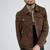 Men's brown suede lambskin leather jacket - button  detail stylish look