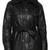 Women’s black pocket mid-length safari-inspired leather trench coat  belted