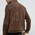 Men's brown suede lambskin leather jacket - button  detail stylish look