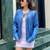 Women’s sky bluelambskin leather jacket- zipper motor biker detail