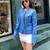 Women’s sky bluelambskin leather jacket- zipper motor biker detail