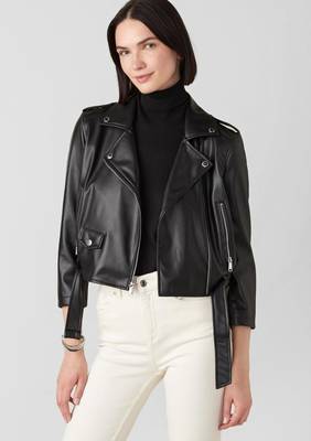 Women’s black lambskin leather jacket- zipper motor biker detail stylish look 1