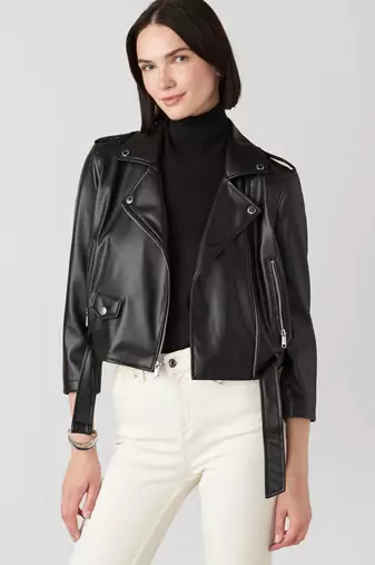 Women’s black lambskin leather jacket- zipper motor biker detail stylish look