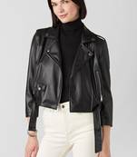 Women’s black lambskin leather jacket- zipper motor biker detail stylish look