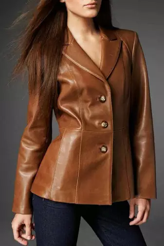 Women’s  brown mid-length tailored trench style leather coat