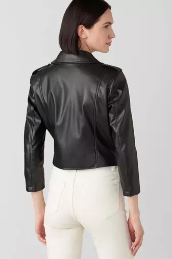 Women’s black lambskin leather jacket- zipper motor biker detail stylish look