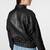 Women’s black leather jacket- 2 button pockets ribb waist stylish look