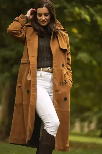 Women’s brown suede full-length safari-inspired leather trench coat  belted