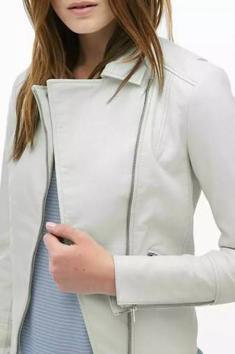Women’s white lambskin leather jacket-  motor biker detail