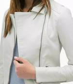 Women’s white lambskin leather jacket-  motor biker detail