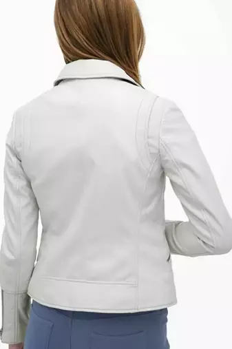 Women’s white lambskin leather jacket-  motor biker detail