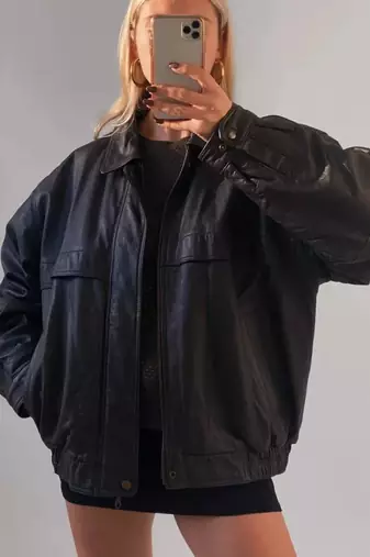 Women’s black bomber lambskin leather jacket -asymmetrical zipper