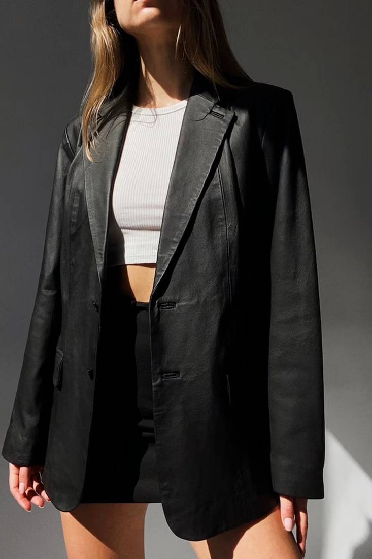 Women’s  black tailored trench style leather coat