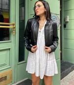 Women’s black lambskin leather short jacket - stright zipp style