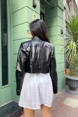 Women’s black lambskin leather short jacket - stright zipp style 2