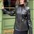 Women’s  black tailored trench style zipper leather coat