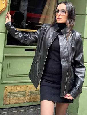 Women’s  black tailored trench style zipper leather coat 3
