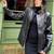Women’s  black tailored trench style zipper leather coat