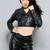 Women’s black lambskin leather short jacket -  zipp style