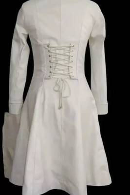 Women's white full-length lambskin leather coat- full sleeve with lace 2