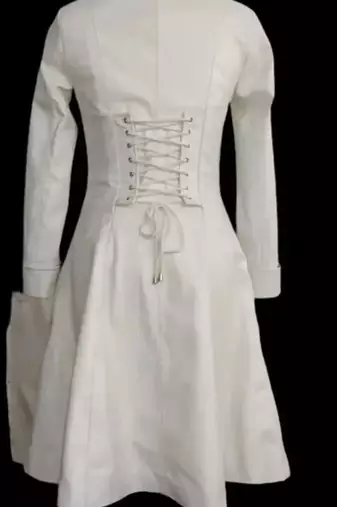 Women's white full-length lambskin leather coat- full sleeve with lace
