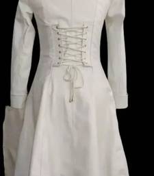 Women's white full-length lambskin leather coat- full sleeve with lace