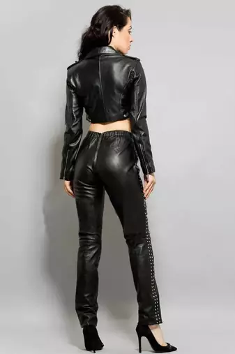Women’s black lambskin leather short jacket -  zipp style