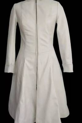 Women's white full-length lambskin leather coat- full sleeve with lace 1