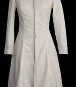 Women's white full-length lambskin leather coat- full sleeve with lace